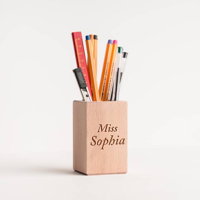 Pen & Pencil Holder For Desk - Square Wooden Pot Personalized Cup Stand Handmade Custom Office Organizer - image 1