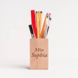 Pen & Pencil Holder For Desk - Square Wooden Pot Personalized Cup Stand Handmade Custom Office Organizer - thumbnail 3