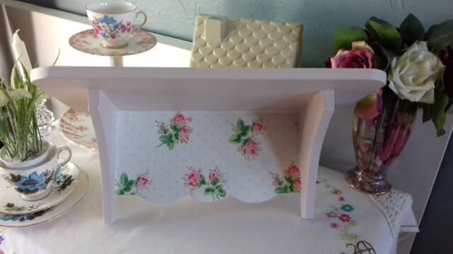 Wooden Wall Shelf Storage Made With Cath Kidston Rose Sprig Design Farrow & Ball Shabby Chic Vintage Home Nursery Bathroom Cottage Unique - image 1