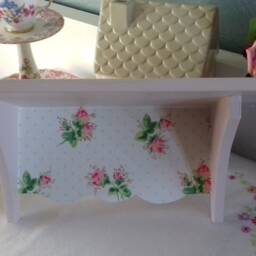 Wooden Wall Shelf Storage Made With Cath Kidston Rose Sprig Design Farrow & Ball Shabby Chic Vintage Home Nursery Bathroom Cottage Unique - thumbnail 3