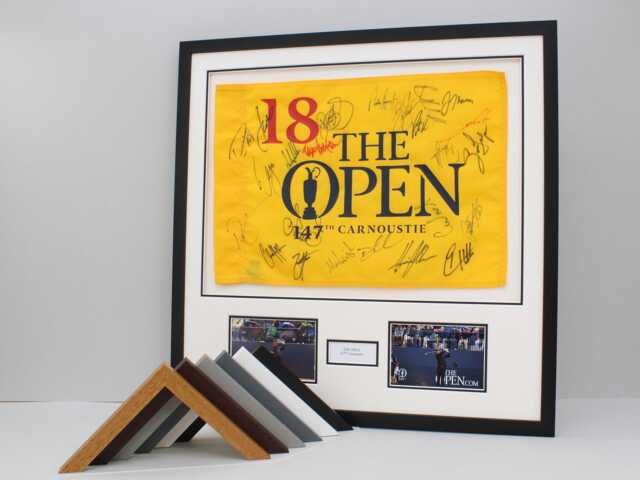 Personalised Golf Flag Display Frame, With Text Box & Two Photographs. 60x60cm. Handmade in The UK - The Masters Open Us - image 1