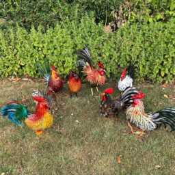 Decorative Black & White Metal Cockerel Rooster Garden Outdoor Lawn Ornament - thumbnail 4