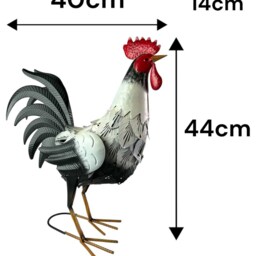 Decorative Black & White Metal Cockerel Rooster Garden Outdoor Lawn Ornament - thumbnail 2