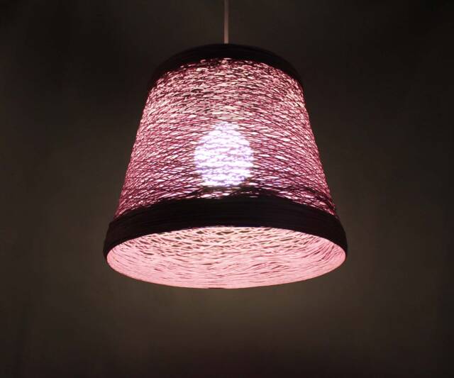 Handwoven Paper Rope Pendant Light Purple Boho Lampshade - image 1