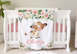 Cow Blanket, Personalized Baby Blanket Gift, Toddler Farm Animal Nursery Decor, Birthday Theme - thumbnail 1