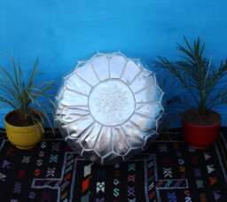 Handmade Silver Faux Leather Moroccan Pouf Ottoman Footrest