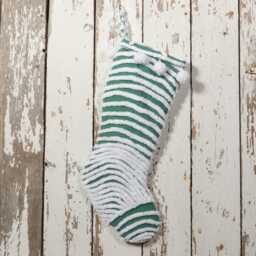 Green & White - Lush & Fluffy Vintage Chenille Christmas Stocking Pom Pom, Flower - thumbnail 3