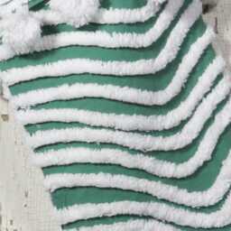 Green & White - Lush & Fluffy Vintage Chenille Christmas Stocking Pom Pom, Flower - thumbnail 2