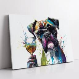 Boxer With Wine Glass Dog Pet Abstract Modern Painting Wall Art, Framed Canvas Poster Print, Home Kitchen Office Room Decor, Gifts - thumbnail 2