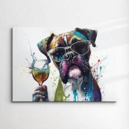 Boxer With Wine Glass Dog Pet Abstract Modern Painting Wall Art, Framed Canvas Poster Print, Home Kitchen Office Room Decor, Gifts - thumbnail 3