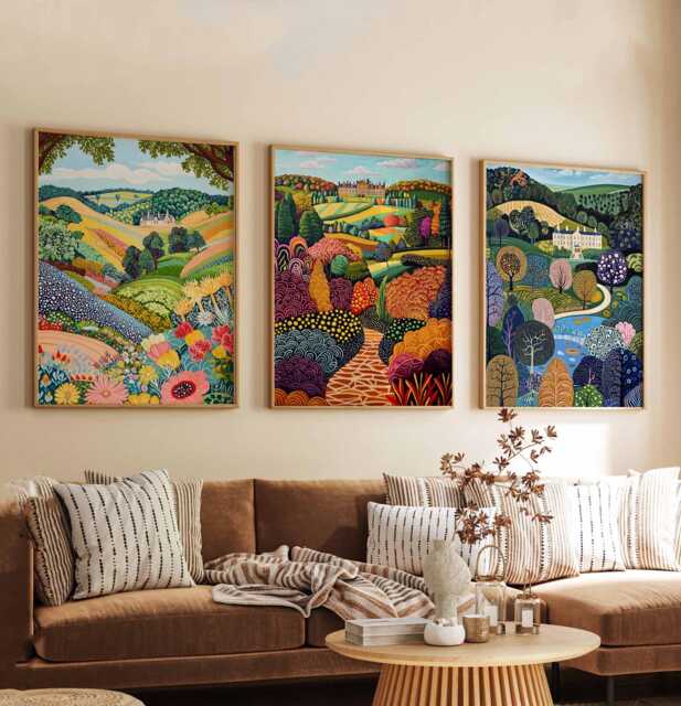 Set Of 3 Chatsworth House Peak District Travel Poster, UK Wall Art, Scenic Print, British Landmark Print - image 1