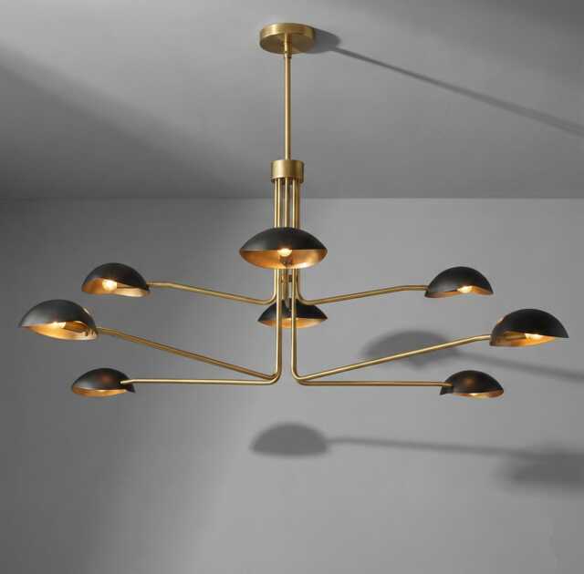 Mid-Century Sputnik Chandelier 8-Orb, Brass & Black Starburst Ceiling Light - image 1
