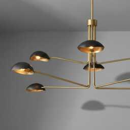 Mid-Century Sputnik Chandelier 8-Orb, Brass & Black Starburst Ceiling Light - thumbnail 3
