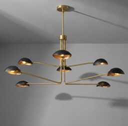 Mid-Century Sputnik Chandelier 8-Orb, Brass & Black Starburst Ceiling Light - thumbnail 1