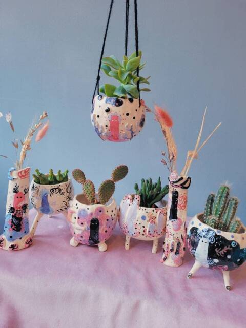 The Inner Mystery Collection Handmade Ceramic Hanging Plant Pot, Succulent Cactus Home Decor Garden Decor. Pottery Gift. Mysterious - image 1