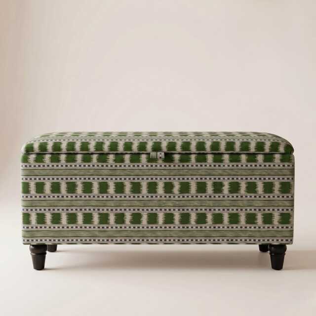 Storage Ottoman Bench Upholstered in James Hare Paxton Fabric Geen Check Stripes - image 1