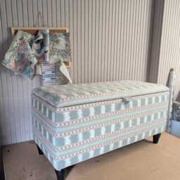 Storage Ottoman Bench Upholstered in James Hare Paxton Fabric Geen Check Stripes - thumbnail 3