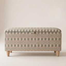 Storage Ottoman Bench Upholstered in James Hare Paxton Fabric Geen Check Stripes - thumbnail 2