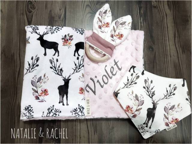 Deer, Watercolor, Baby Personalised Comforter, Bib, Wooden Toy, Shower Gift, Gift Set, Security Blanket - image 1