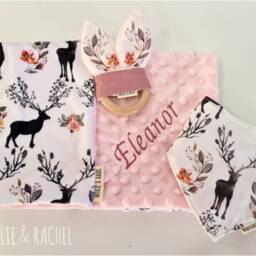 Deer, Watercolor, Baby Personalised Comforter, Bib, Wooden Toy, Shower Gift, Gift Set, Security Blanket - thumbnail 2