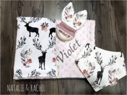 Deer, Watercolor, Baby Personalised Comforter, Bib, Wooden Toy, Shower Gift, Gift Set, Security Blanket - thumbnail 1