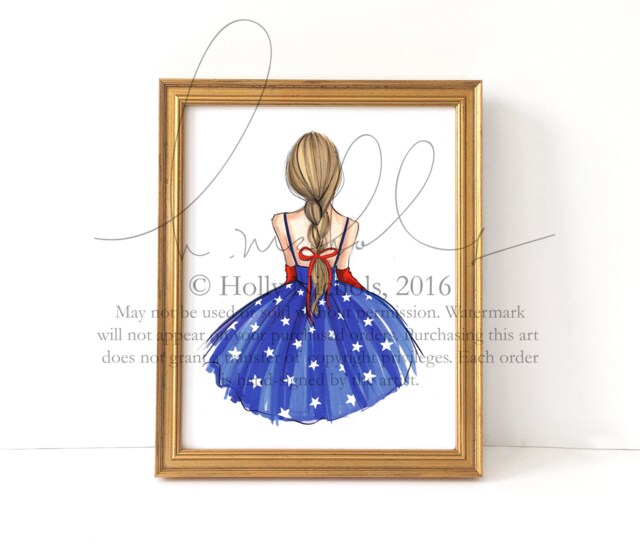 Patriotic Girl Fashion Illustration Art Print - image 1