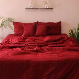 Dark Cherry Red Pure Cotton Stonewashed Duvet Cover, Wine Boho Bedding Set, Maroon Comforter Cover - thumbnail 1