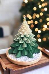 Christmas Tree Pillar Candle, Christmas Candle Gift, Christas Tree Shaped Candle, Winter Home Decor, Green Candle, Gift For Her, Festive - thumbnail 1