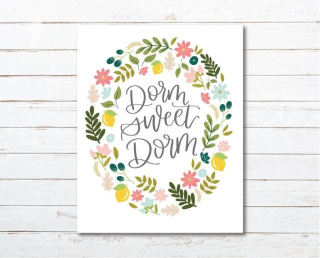 Dorm Sweet Floral Print, Hand-Lettered Wall Art - Digital Download