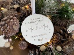 First Christmas As Mr & Mrs Bauble - Personalised Xmas Tree Decoration Couple Keepsake Married