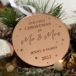 First Christmas As Mr & Mrs Bauble - Personalised Xmas Tree Decoration Couple Keepsake Married - thumbnail 3