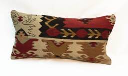 "Kilim Pillow, Wool Kilim Cousin From Anatolia , 30x60 cm, 12""x24" - thumbnail 1
