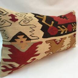 "Kilim Pillow, Wool Kilim Cousin From Anatolia , 30x60 cm, 12""x24" - thumbnail 2