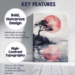 Japanese Style Red Sun Lone Tree Waterside Landscape Canvas Wall Art Print Decor Picture Ready To Hang - thumbnail 2