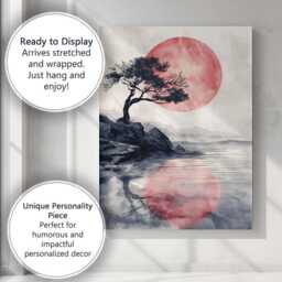 Japanese Style Red Sun Lone Tree Waterside Landscape Canvas Wall Art Print Decor Picture Ready To Hang - thumbnail 3
