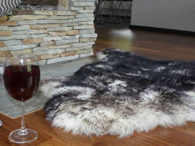 Black Mouflon Sheepskin Rug, Genuine Leather Wool Throw, Thick Shiny Carpet - image 1