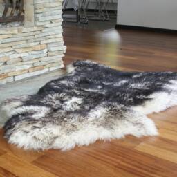 Black Mouflon Sheepskin Rug, Genuine Leather Wool Throw, Thick Shiny Carpet - thumbnail 2