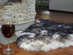 Black Mouflon Sheepskin Rug, Genuine Leather Wool Throw, Thick Shiny Carpet - thumbnail 1