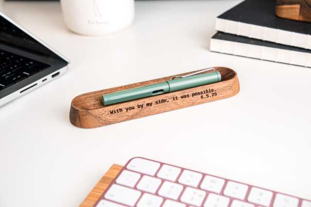 Black Pen Tray, Personalized Wooden Pencil Holder For Desk Setup, Custom Office Organizer, Client Gifts - image 1