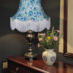 Blue Floral Lampshade With Cream Fringe British Made Fabric Ceiling Light Shade - thumbnail 3