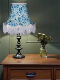 Blue Floral Lampshade With Cream Fringe British Made Fabric Ceiling Light Shade