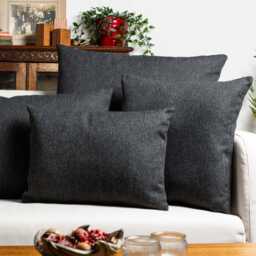 Classic Herringbone Tweed Boudoir Cushion in Charcoal Grey. Deep Grey Traditional Check Design. 17x12 - thumbnail 3