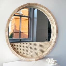 Large Round Rattan Mirror/Wicker Wall Home Decor Wooden Hanging Art - thumbnail 2