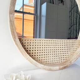 Large Round Rattan Mirror/Wicker Wall Home Decor Wooden Hanging Art - thumbnail 3