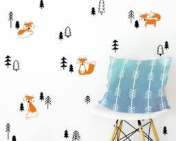Cute Foxes in The Forest Wall Decal Set - Fox Decals, Pine Tree Woodland Nursery Gift For Her