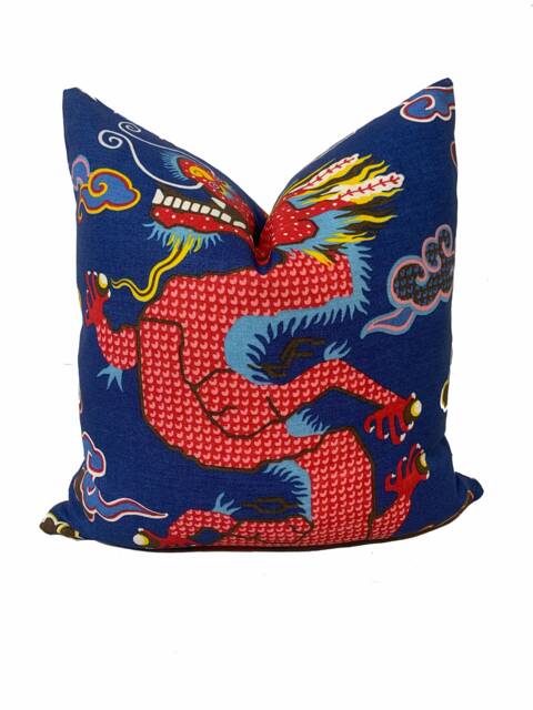 Schumacher Magical Ming Dragon Libertine Blue Cushion Cover Pillow Double Sided - image 1