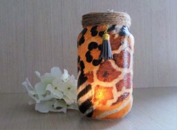Animal Print Light Jar, Safari Candle Holder, Jungle Lantern - thumbnail 1