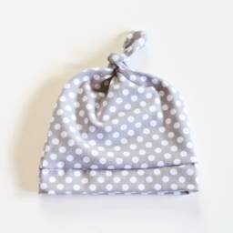 Gray & White Polka Dot Swaddle Set, Knot Hat, Headband, Matching Blanket & Gender Neutral Baby Gift, Set - thumbnail 4