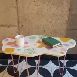 Coffee Table, Terrazzo, Cloud, Side, Balcony On Metal Legs - thumbnail 2