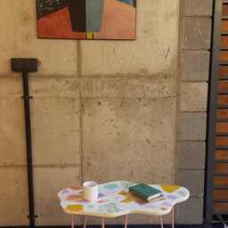 Coffee Table, Terrazzo, Cloud, Side, Balcony On Metal Legs - thumbnail 3